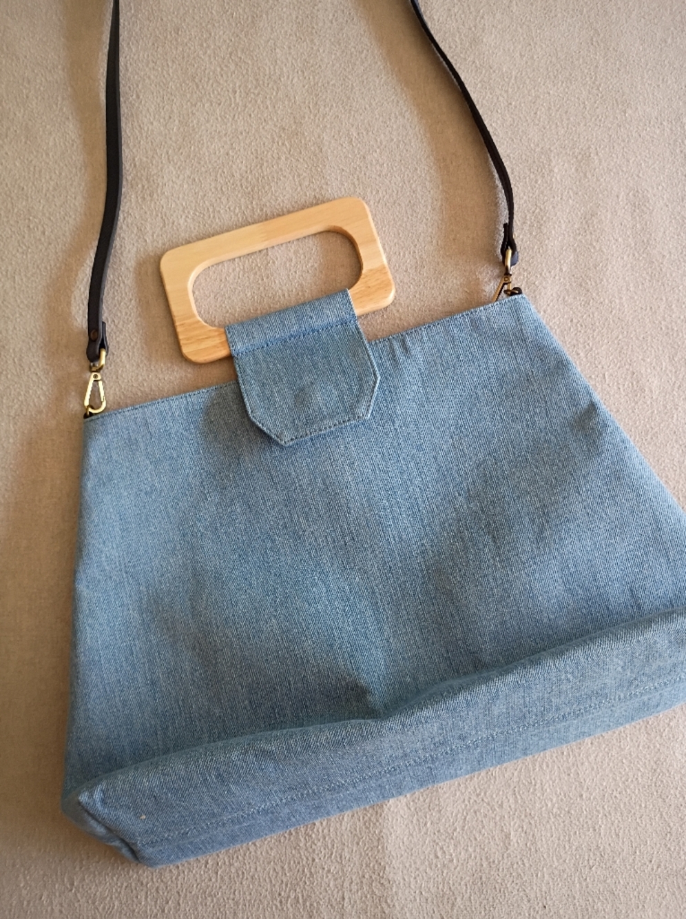 Sundance Wavelength Denim Wood Handled Bag, NWOT